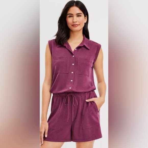 Lou & Grey Pants - Lou & Grey Sandwashed Sleeveless Romper Purple Med